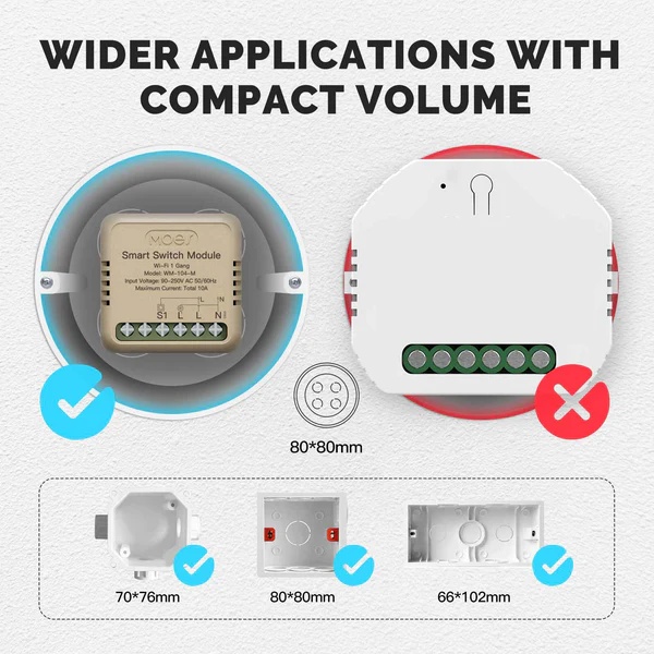 WiFi Mini DIY Smart Light Switch Module Relay Timer 1/2 Gang