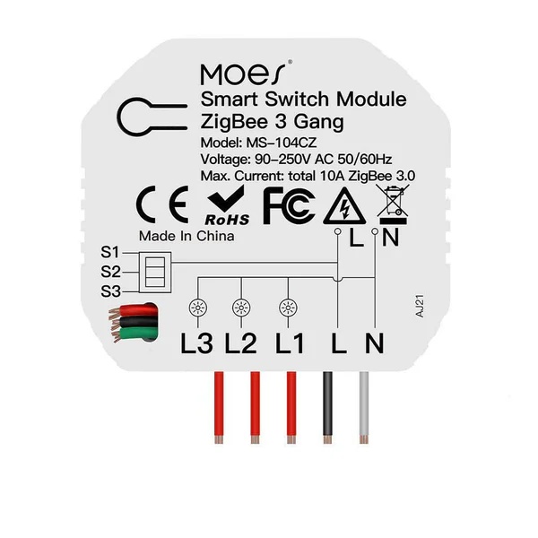 MOES Tuya Zigebee Module, DIY 3 Gang Smart Switch, 1 2 Way Circuit Breaker Interruptor