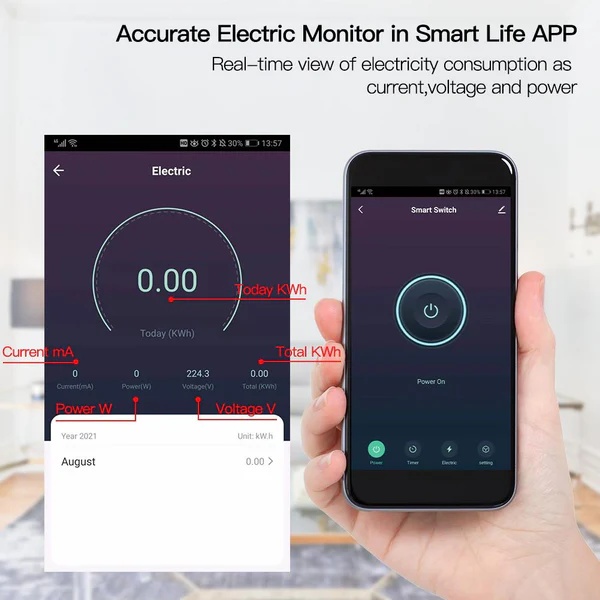 WiFi DIY Smart Switch Electric Current Voltage Power Monitor Universal Module 16A