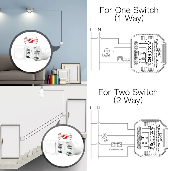 ZigBee Dimmer Module, Smart Switch Relay Module, MOES Hub Required 1/2 Gang Interruptor