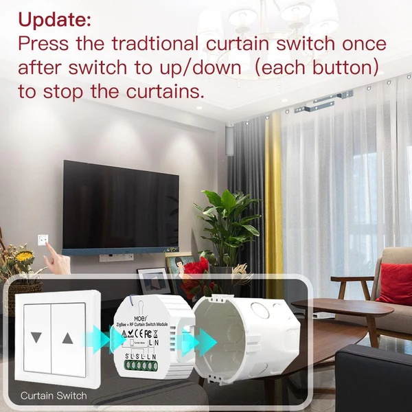 ZigBee RF433 Smart Curtain Switch Module for Electric Motorized Roller Blinds Shutter Motor