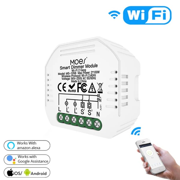 WiFi 2 Gang Dimmer Switch Module DIY Smart Light LED Dimmable Interruptor Relay