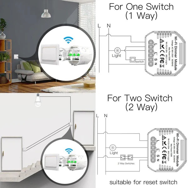 WiFi 2 Gang Dimmer Switch Module DIY Smart Light LED Dimmable Interruptor Relay