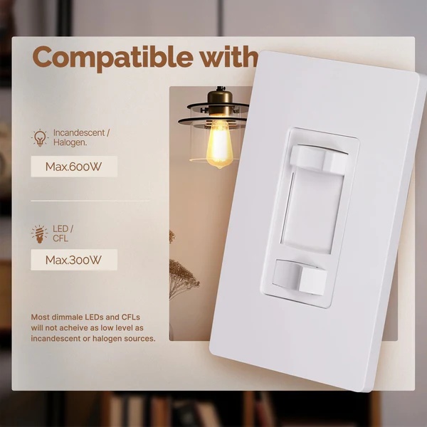 MOES Dimmer Light Switch Single Pole/3-Way for LED/Incandescent/CFL