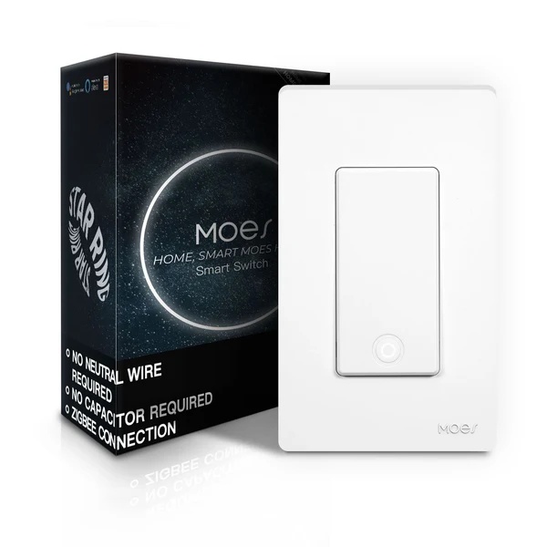 MOES Star Ring ZigBee Smart Light Switch Single Pole, No Neutral Required, No Capacitor