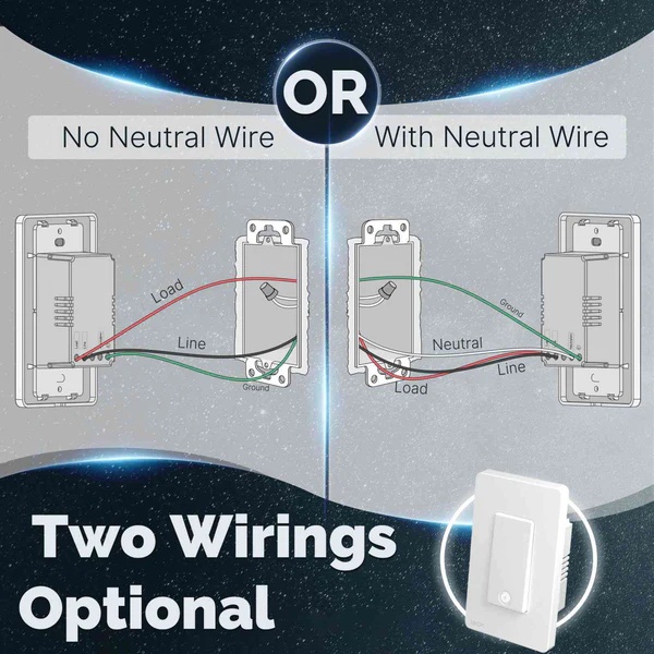 MOES Star Ring ZigBee Smart Light Switch Single Pole, No Neutral Required, No Capacitor