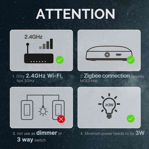 MOES Star Ring ZigBee Smart Light Switch Single Pole, No Neutral Required, No Capacitor