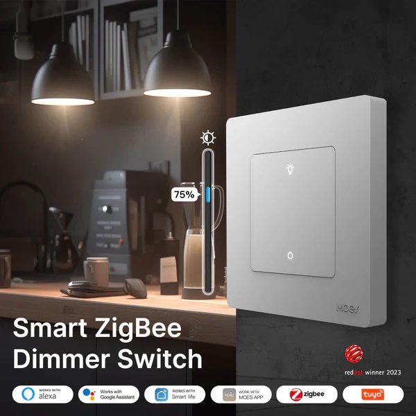 MOES Star Ring ZigBee Smart Dimmer Switch for Light Dimming Work with Alexa Google Home Dimmable 1-3Gang