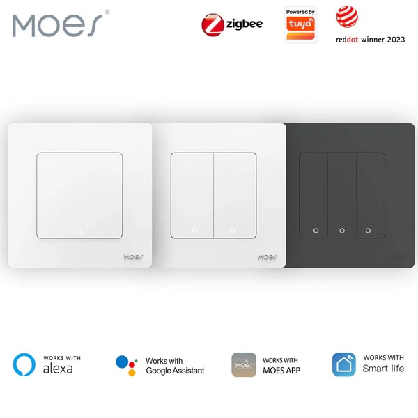 MOES 2nd Star Ring Smart ZigBee3.0 Push Button Light Switch Embedded Touch Switch & 2-4Gang Panel EU