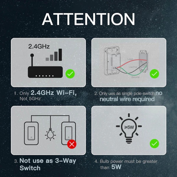 MOES Star Ring 3rd Generation WiFi Smart Light Switch No Neutral Required No Capacitor Alexa Google APP Control