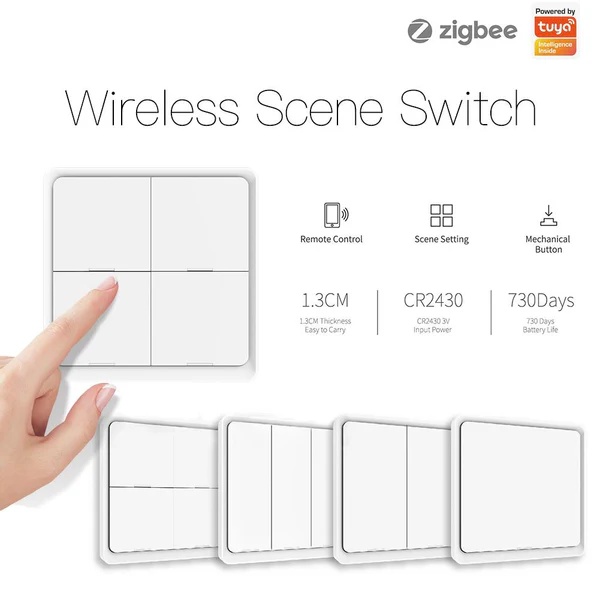 ZigBee Light Switch, Battery Powered Light Switch, Multi-Control Wireless Push Button Scene Switches