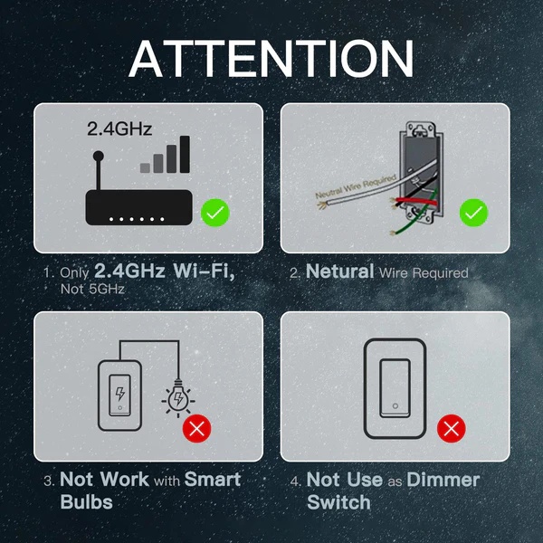 MOES Star Ring 2nd Generation Smart Single Pole 3 Way WIFI Switch 1/2/3/4 Gang