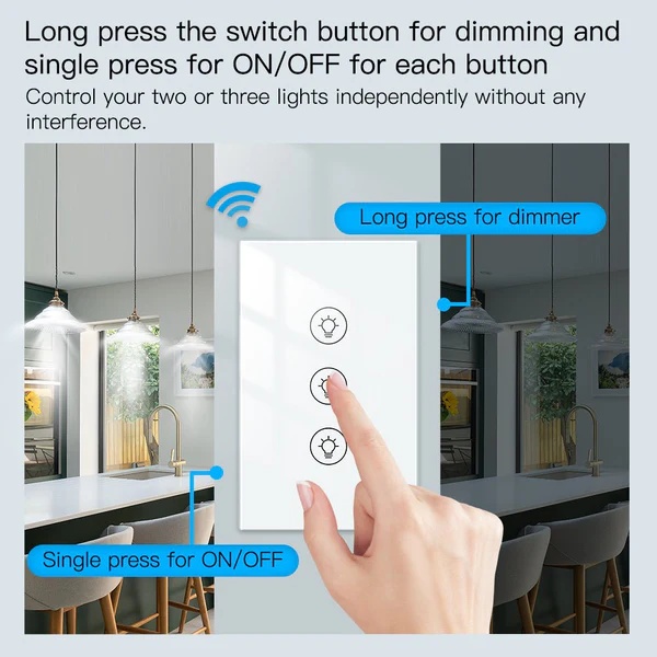 MOES WiFi Dimmer Switch Smart Light Dimmer Touch Panel Switches 1/2/3 Gang US Version