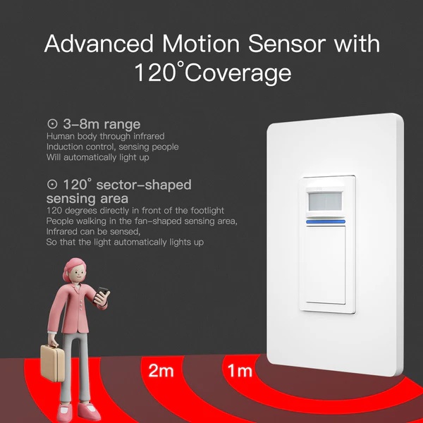 WiFi Smart Light PIR Motion Sensor Light Switch Single Pole Neutral Wire Required 110-125V