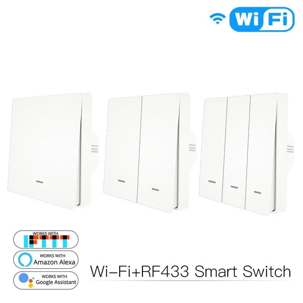 WiFi RF433 Smart Light 2 Way Multi-control Push Button Switch Neutral Wire EU