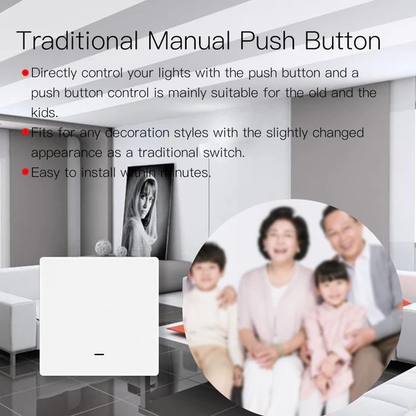 WiFi RF433 Smart Light 2 Way Multi-control Push Button Switch Neutral Wire EU