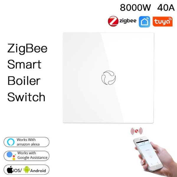 ZigBee Smart Boiler Touch Switch Water Heater Single Pole Neutral Wire Required 20A EU