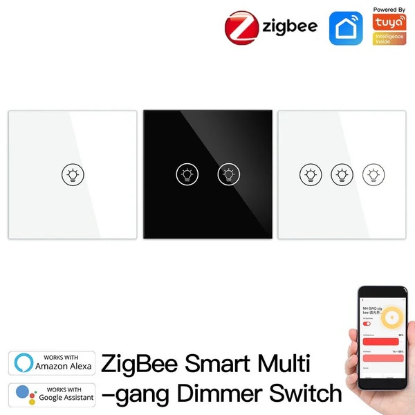 ZigBee Smart Multi-gang Light Dimmer Touch Switch Single Pole Neutral Wire Required EU