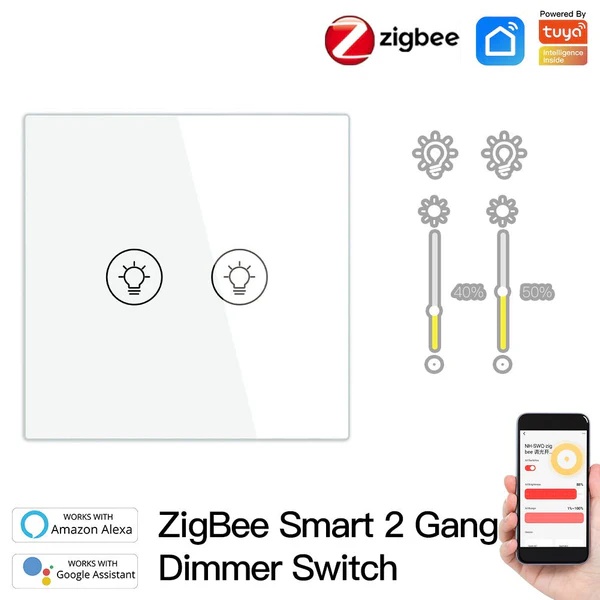 ZigBee Smart Multi-gang Light Dimmer Touch Switch Single Pole Neutral Wire Required EU