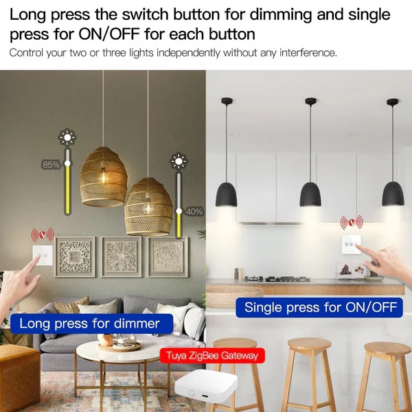 ZigBee Smart Multi-gang Light Dimmer Touch Switch Single Pole Neutral Wire Required EU