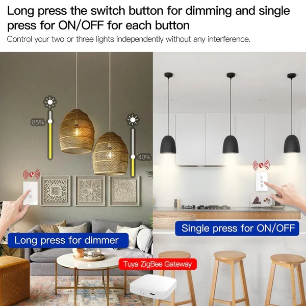 ZigBee Smart Dimmer Switch, Multi-gang Smart Light Dimmer Switch, US Single Pole Neutral Wire Required