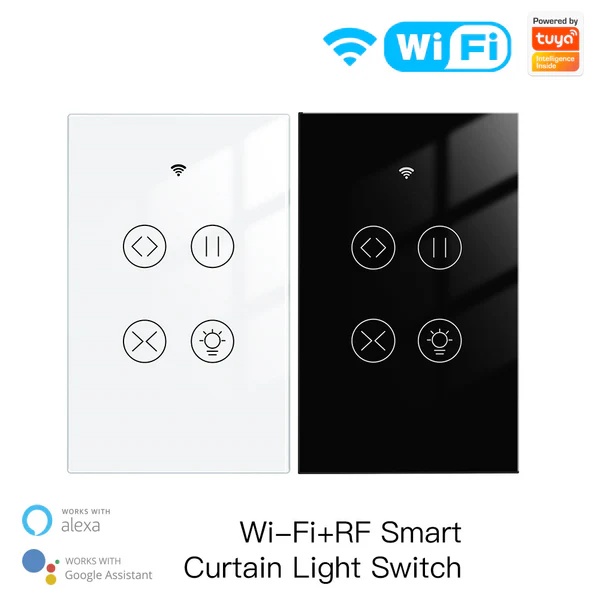 WiFi Curtain Light Switch RF433 Smart Glass Panel Curtain Light Touch Switch Single Pole Neutral Wire Required US