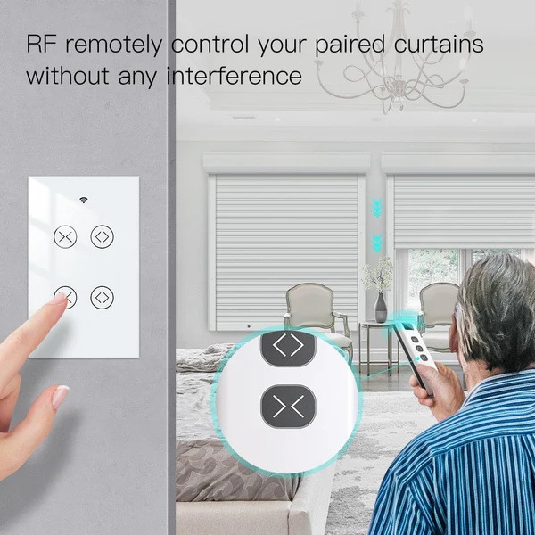 WiFi RF433 Smart Curtain 2 Gang Blind Touch Switch Single Pole Neutral Wire Required US