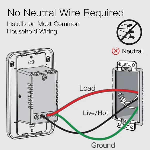 WiFi Smart Switch No Neutral, Push Button Switch, Single Pole 100-120V, Wire Required No Capacitor US