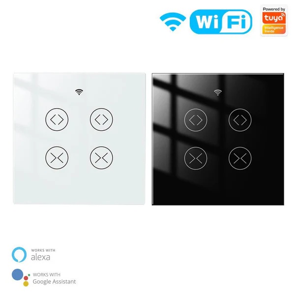 WiFi RF433 Smart 2 Gang Double Curtain Blind Touch Switch Single Pole Neutral Wire Required EU Version