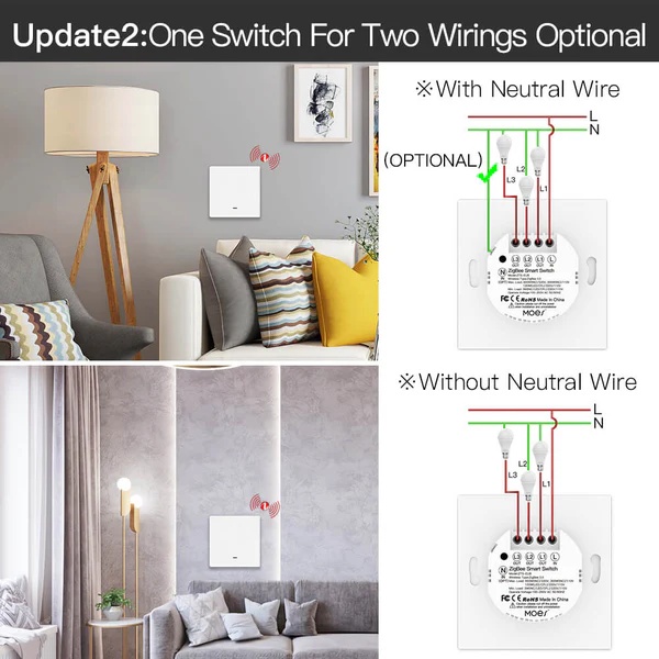 ZigBee 1/2/3 Gang Smart Push Button Light Switch 2 Way Multi-Control Neutral Wire Optional EU