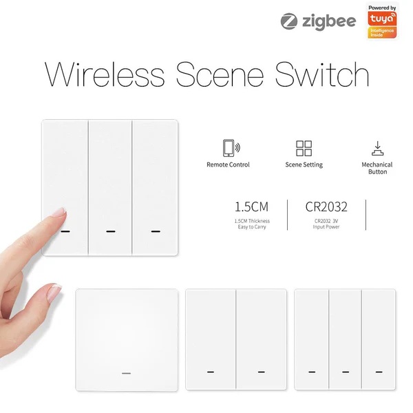 ZigBee Smart 9 Scene Mechanical Push Button Switch Multi-Control Battery Powered