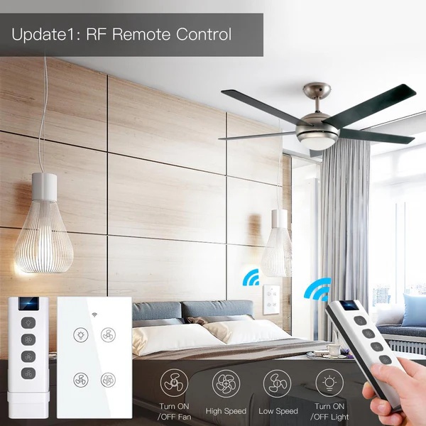 WiFi RF433 Smart Ceiling Fan Light Touch Switch Single Pole Neutral Wire Required US