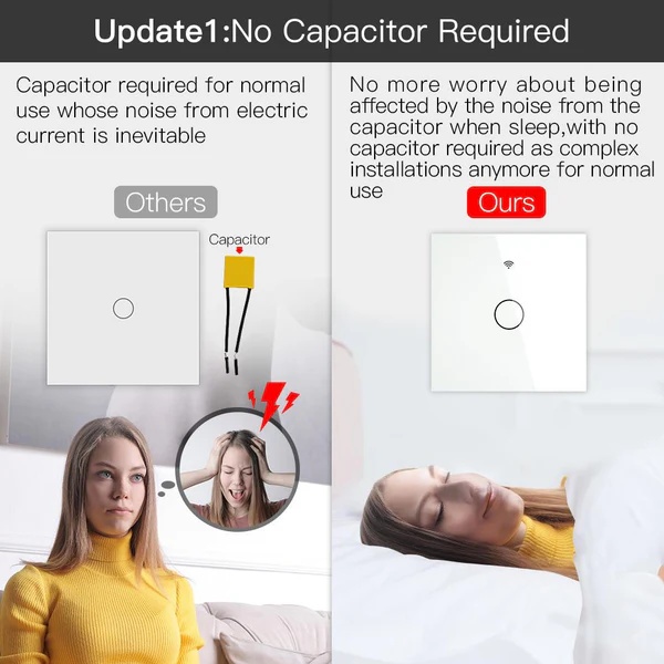 ZigBee 2 Way Light Switch, Touch Multi-Control Switch, Neutral Wire Optional, No Capacitor EU