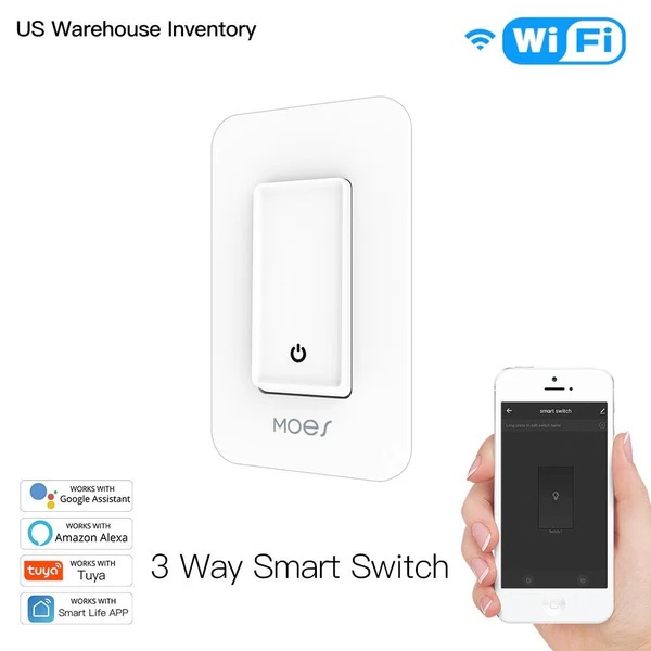 WiFi 3 Way Smart Light Switches Push Button Double Switch Neutral Wire Required 100V-120V