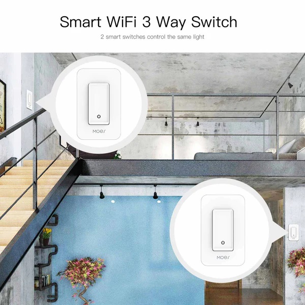 WiFi 3 Way Smart Light Switches Push Button Double Switch Neutral Wire Required 100V-120V