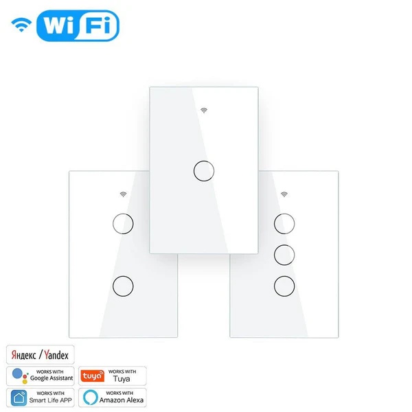 WiFi RF433 Smart Light Wall Touch Switch Single Pole No Neutral 95-130V US Standard