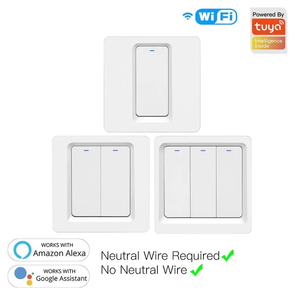 WiFi Smart Light Push Button Switch Neutral Wire Optional Capacitor required 220-240V EU