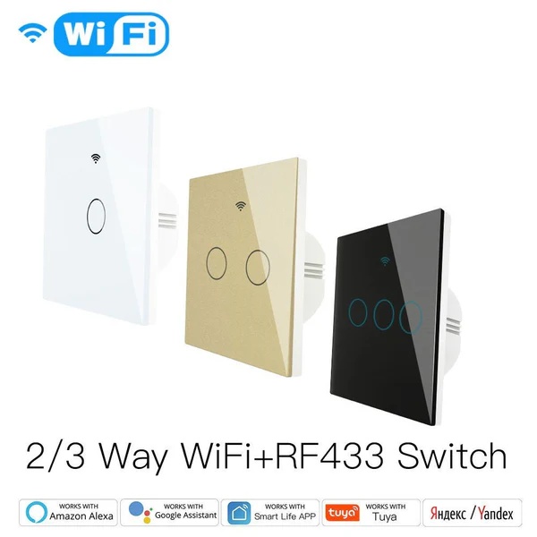 WiFi RF433 Smart Touch Light Switch 1/2/3/4 Gang 2 Way Multi-Control Neutral Wire Required EU