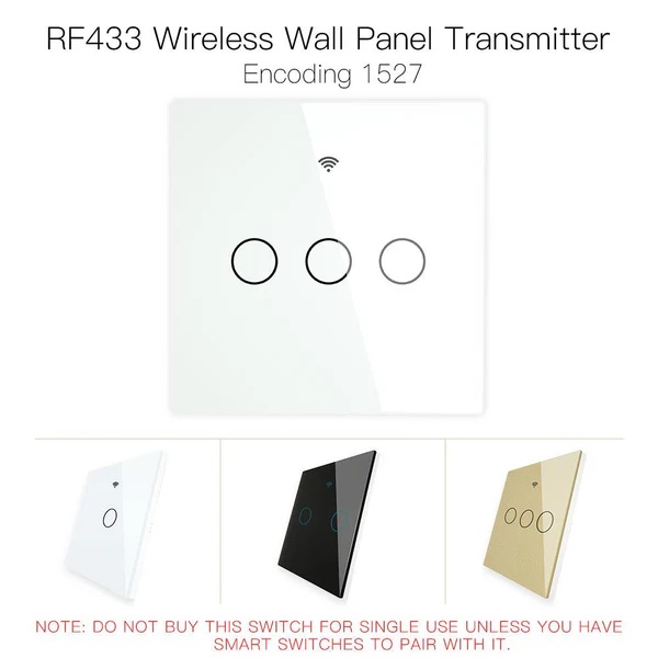 RF433 Smart Wirelesss Wall Glass Panel Transmitter Touch Switch Multi-control Remote EU