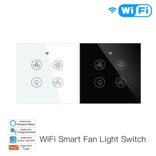 WiFi RF433 Smart Ceiling Fan Light Touch Switch Single Pole Neutral Wire Required EU