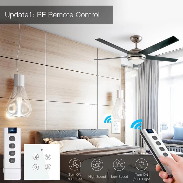 WiFi RF433 Smart Ceiling Fan Light Touch Switch Single Pole Neutral Wire Required EU