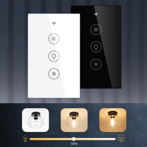 WiFi Dimmer Switch RF433 Smart Glass Touch Switches With Led For Light