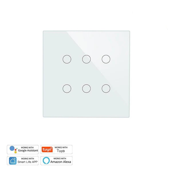 WiFi RF433 Smart 6 Gang Wall Touch Light Switch 2/3 Way Multi-Control Neutral Wire Required