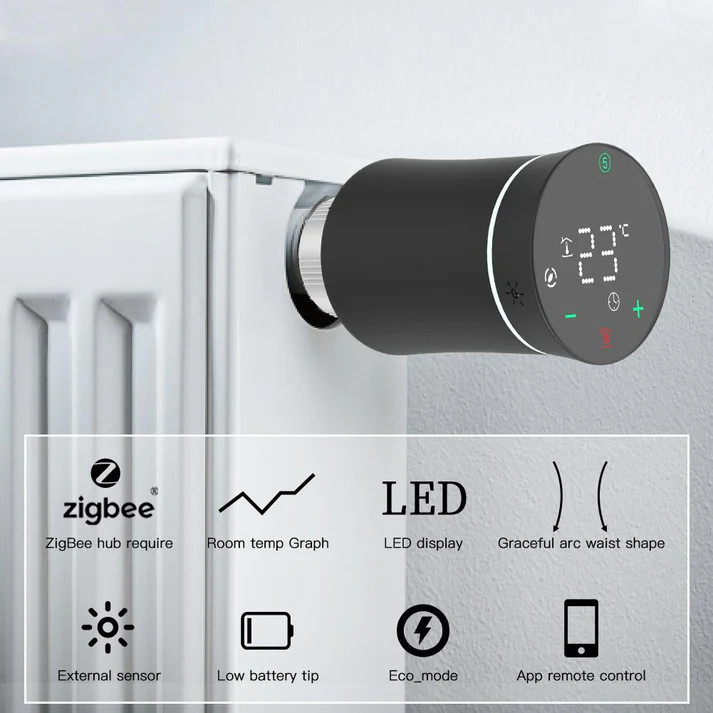 MOES ZigBee Smart Radiator Valves Tuya Save Energy Black White TRV BRT 100 Mini Soft Touching Thermostatic Valve