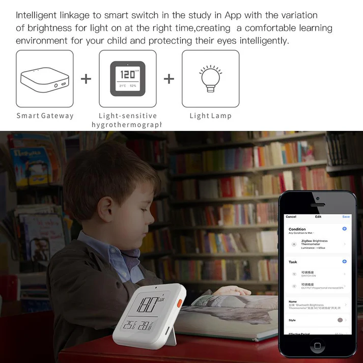 Zigbee/Bluetooth Smart Brightness Thermometer Real-time Light Sensitive Temperature and Humidity Detector