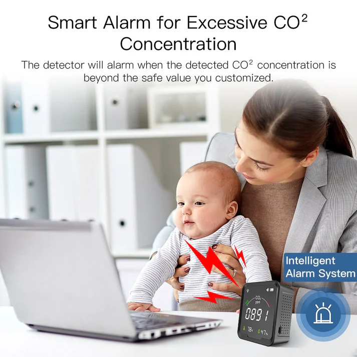 WiFi Smart 3 In 1 Carbon Dioxide Air Quality Monitor Detector Temperature and Humidity Sensor