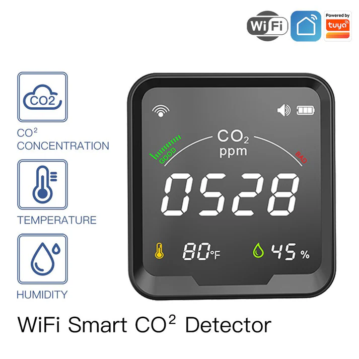 WiFi Smart 3 In 1 Carbon Dioxide Air Quality Monitor Detector Temperature and Humidity Sensor