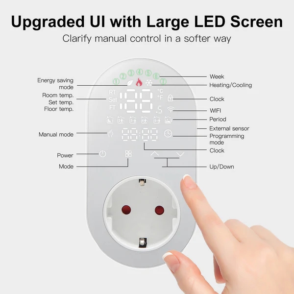 Programmable Smart WiFi LED Thermostat Plug Outlet Wireless Electric Plug-in Thermostat Socket