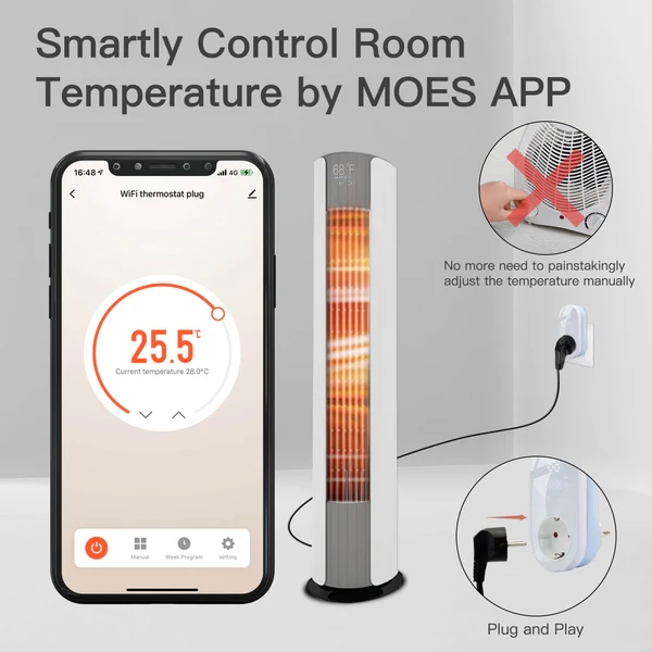 Programmable Smart WiFi LED Thermostat Plug Outlet Wireless Electric Plug-in Thermostat Socket