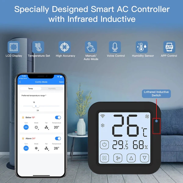 MOES Tuya WiFi Smart IR Thermostat AC Remote Controller Temperature and Humidity Sensor